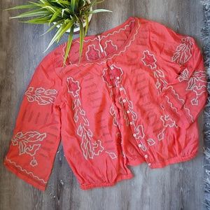 Orange free people embroidered shirt